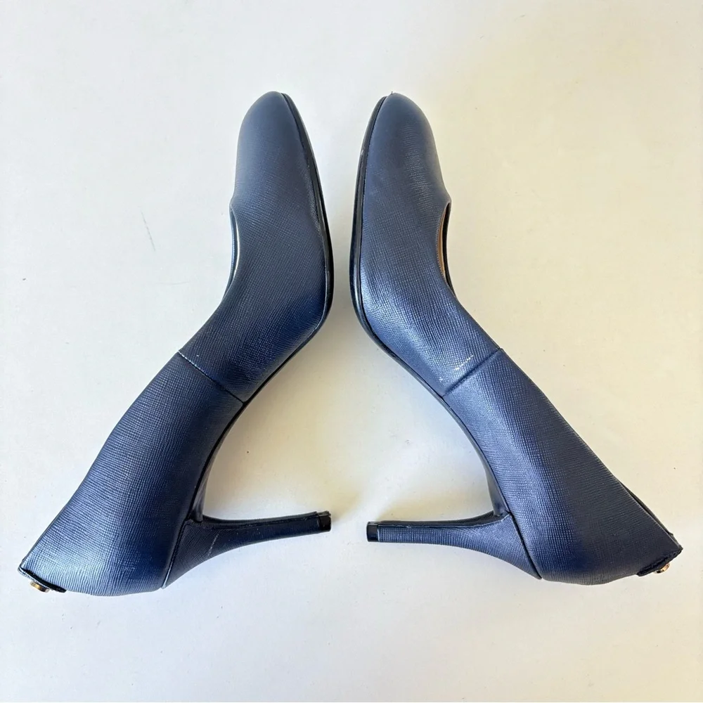 Michael Kors Flex Navy Blue Leather 3.25” High Heels Pumps Women’s Size 7 W